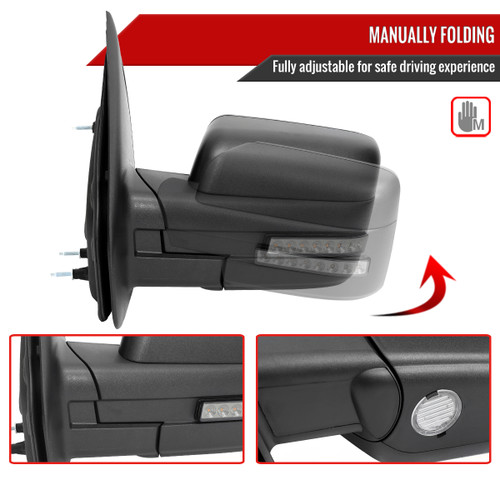 Spec-D Tuning F-150 Power Adjustable, Heated Mirrors - Black w/ Clear LED Turn Signals & Puddle Lights (2007-2014)