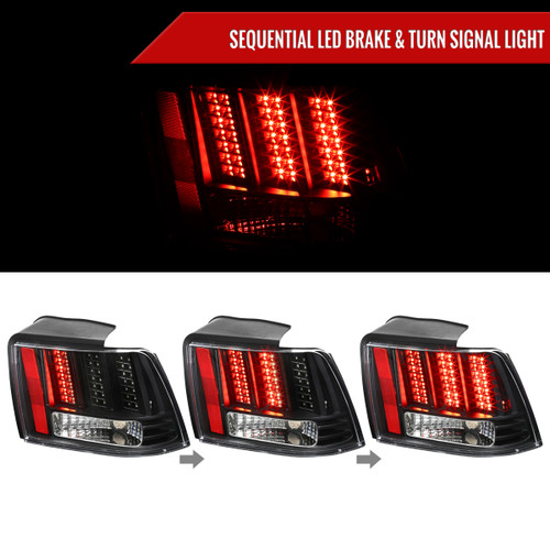 Spec-D Tuning Mustang V2 Sequential LED Tail Lights - Matte Black Housing, Clear Lens (1999-2004)
