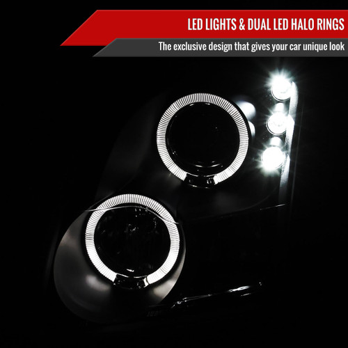 Spec-D Tuning Fusion Dual Halo Projector Headlights - Matte Black Housing, Clear Lens (2006-2009)