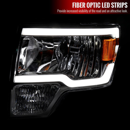Spec-D Tuning F-150 Factory Style Headlights w/ LED Accent Bars - Chrome Housing, Clear Lens (2009-2014)