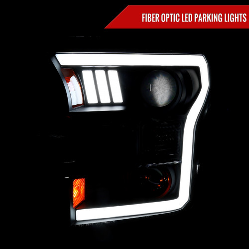 Spec-D Tuning F-150 Projector Headlights w/ LED C-Bars - Matte Black Housing, Clear Lens (2015-2017)