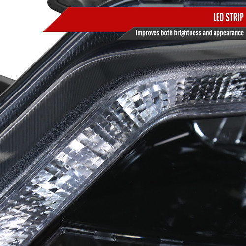 Spec-D Tuning Fusion Projector Headlights w/ LED Light Strip - Gloss Black Housing, Smoked Lens (2010-2012)