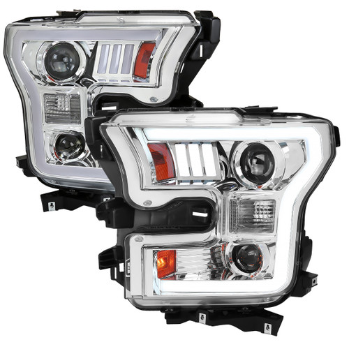 Spec-D Tuning 2LHP-F15015-RS F-150 Projector Headlights w/ LED Bars - Chrome Housing, Clear Lens (2015-2017)
