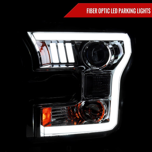 Spec-D Tuning F-150 Projector Headlights w/ LED C-Bars - Chrome Housing, Clear Lens (2015-2017)