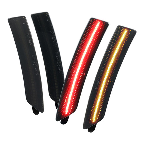 Spec-D Tuning LSM-MST24GLED4P-VS Mustang Front and Rear LED Side Marker Signal Lights - Chrome Housing/Smoked Lens (24-26)