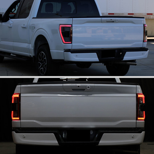 Spec-D Tuning F-150 Full LED White Bar Tail Lights w/ Sequential Turn Signals - Black Housing, Clear Lens (2021-2023)