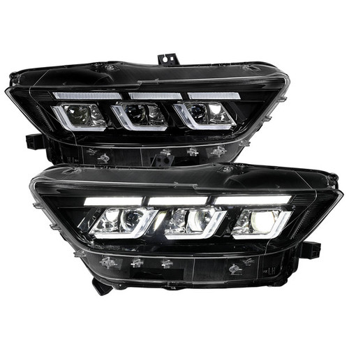 Spec-D Tuning LHE-MST15GB-SQ-SY Mustang S650 Style LED Projector Headlights - Gloss Black Housing, Clear Lens (15-17)