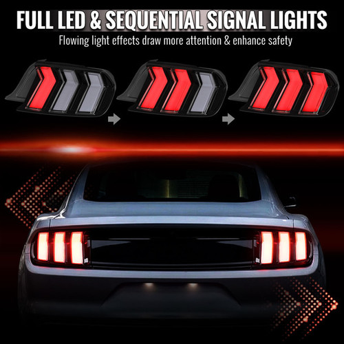 Spec-D Tuning Mustang LED Tail Lights w/ Sequential LED Turn Signals - Black Housing, Smoked Lens (2015-2023)