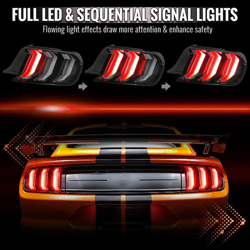Spec-D Tuning Mustang Euro Style LED Tail Lights w/ Sequential LED Turn Signals - Black Housing, Smoked Lens (2015-2023)