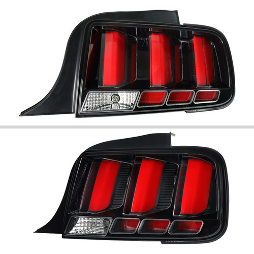 Spec-D Tuning Mustang LED Tail Lights - Black Housing, Clear Lens, Red Bars (2005-2009)