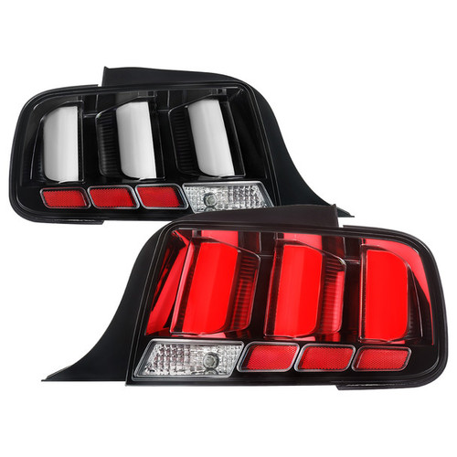 Spec-D LT-MST05JMLED-JD Mustang LED Tail Lights - Black Housing, Clear Lens, White Bars (05-09)