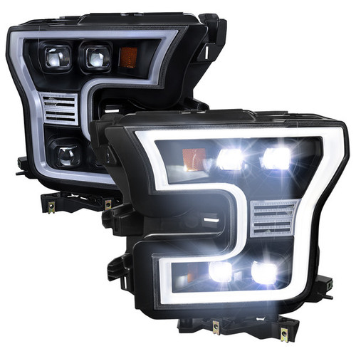 Spec-D Tuning 2LHE-F15015JM-TM F-150 LED Projector Headlights w/ LED DRL Light Bar - Gloss Black Housing, Clear Lens (15-17)