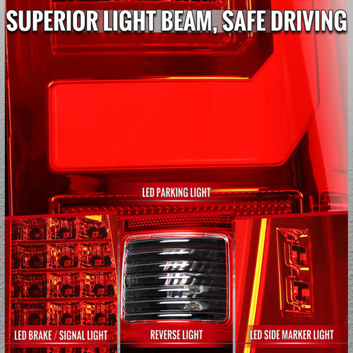 Spec-D Tuning Super Duty LED Red C-Bar Tail Lights - Chrome Housing, Red Lens (2008-2016)