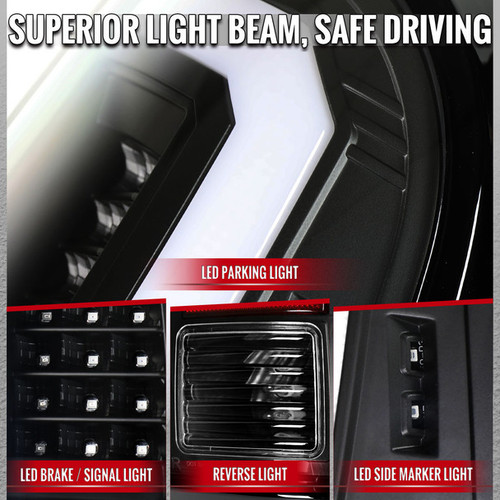 Spec-D Tuning Super Duty LED White C-Bar Tail Lights - Black Housing, Clear Lens (2008-2016)