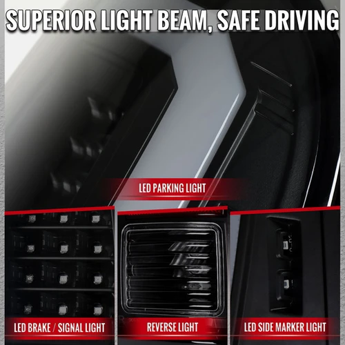 Spec-D Tuning Super Duty LED White C-Bar Tail Lights - Black Housing, Smoked Lens (2008-2016)