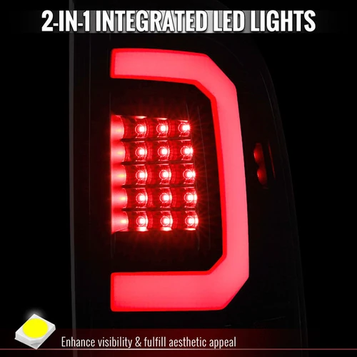 Spec-D Tuning Super Duty LED White C-Bar Tail Lights - Black Housing, Smoked Lens (2008-2016)