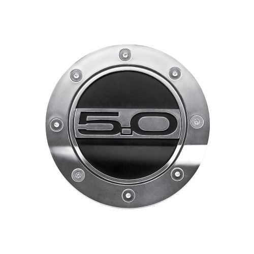 Drake Mustang Fuel Door Comp Series Silver w/ Matte Black Accents And 5.0 Logo (2015-2023)