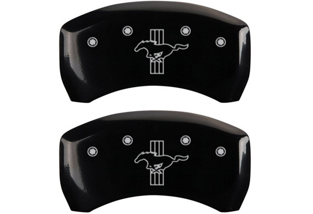 MGP Mustang GT/Bullitt/V6 Caliper Covers - Glossy Black w/ Pony Tri-Bar Logo - Front & Rear (2005-2010) - Image