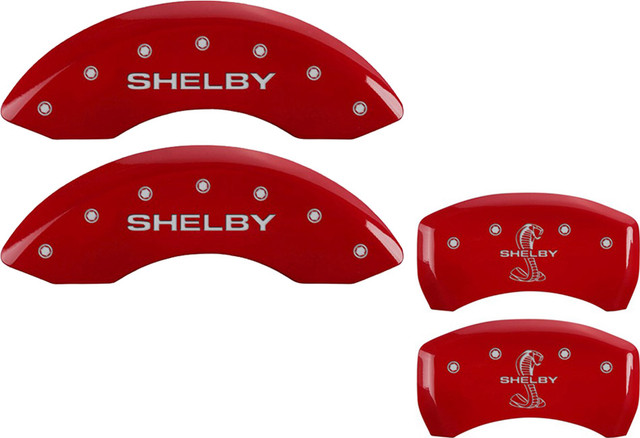 MGP Mustang GT/V6 Caliper Covers - Red w/ Shelby Snake Logo - Front & Rear (2011-2014) - Image MGP Mustang GT/V6 Caliper Covers - Red w/ Shelby Snake Logo - Front & Rear (2011-2014) - Image