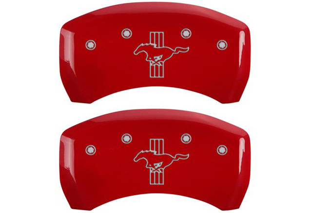 MGP Mustang GT/V6 Red Caliper Covers w/ Pony Tri-Bar Logo - Front & Rear (2005-2010) - Image MGP Mustang GT/V6 Red Caliper Covers w/ Pony Tri-Bar Logo - Front & Rear (2005-2010) - Image
