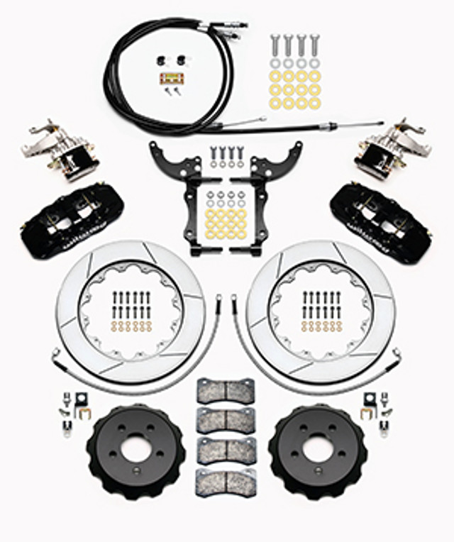 Wilwood Mustang AERO4-MC4 Street Rear Parking Brake Kit - 14" Slotted Rotors Black 4 Piston Calipers (2015-2023) - Image Wilwood Mustang AERO4-MC4 Street Rear Parking Brake Kit - 14" Slotted Rotors Black 4 Piston Calipers (2015-2023) - Image