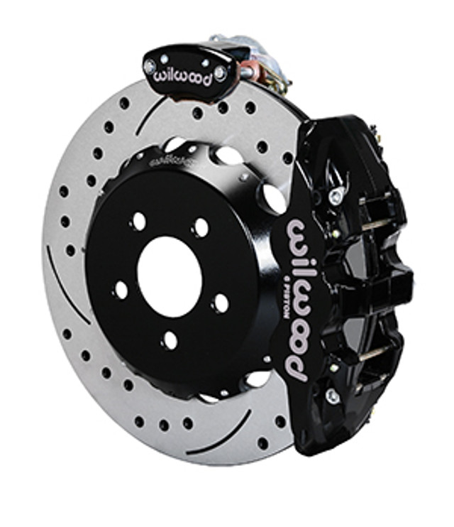 Wilwood AERO4-MC4 S550 Mustang Street Rear Parking Brake Kit - 14" Slotted and Drilled Rotors Black 4 Piston Calipers (2015-2023) - Image Wilwood AERO4-MC4 S550 Mustang Street Rear Parking Brake Kit - 14" Slotted and Drilled Rotors Black 4 Piston Calipers (2015-2023) - Image