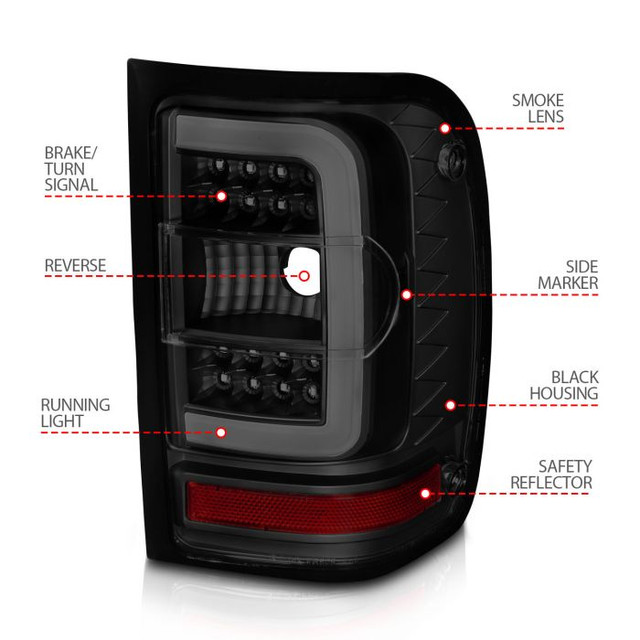 Anzo Ranger LED Taillights - Black Housing w/ Smoke Lens & Light Bar (2001-2011) - Image Anzo Ranger LED Taillights - Black Housing w/ Smoke Lens & Light Bar (2001-2011) - Image