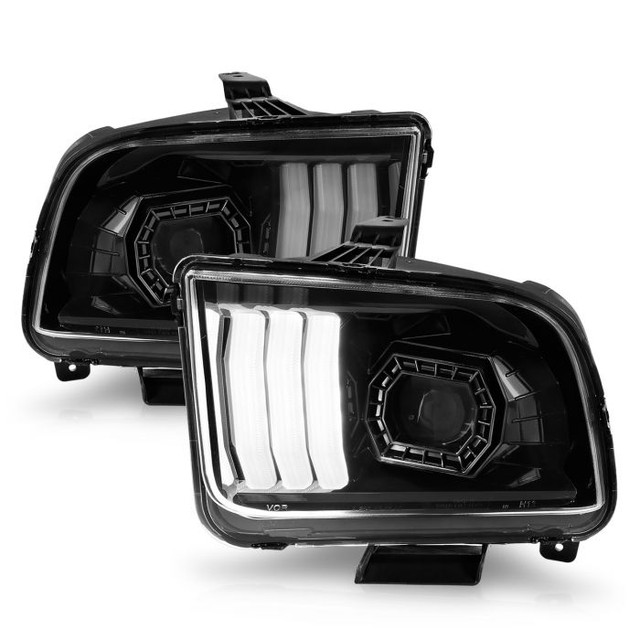Anzo Mustang (w/Factory Halogen HL Only) Projector Headlights w/Light Bar Black Housing (2005-2009) - Image Anzo Mustang (w/Factory Halogen HL Only) Projector Headlights w/Light Bar Black Housing (2005-2009) - Image