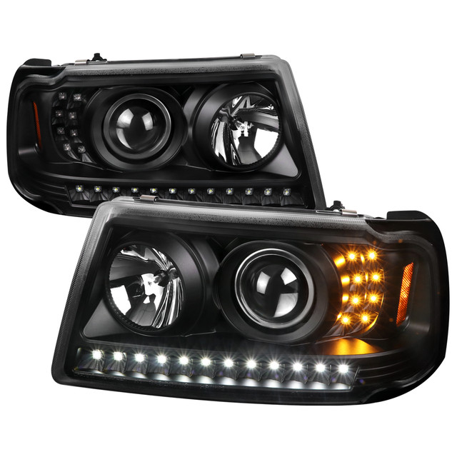 Spec-D Tuning Ranger Projector Headlights w/ LED Light Strip & Turn Signals - Matte Black Housing, Clear Lens (2001-2011) - Image