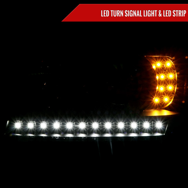 Spec-D Tuning Ranger Projector Headlights w/ LED Light Strip & Turn Signals - Matte Black Housing, Clear Lens (2001-2011) - Image
