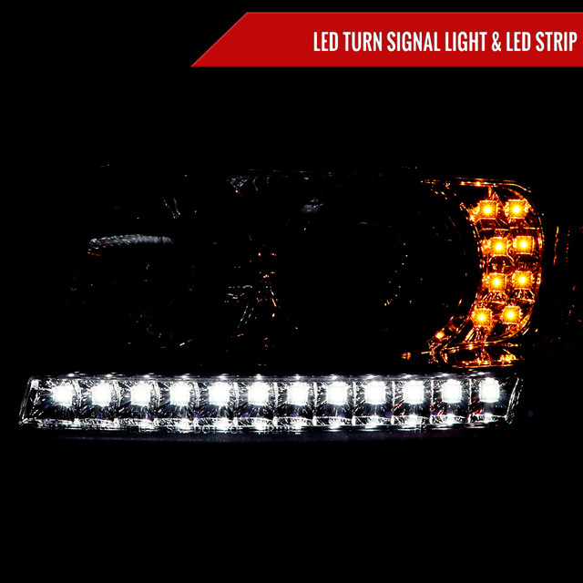 Spec-D Tuning Ranger Projector Headlights w/ LED Light Strip & Turn Signals - Chrome Housing, Clear Lens (2001-2011) - Image