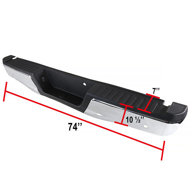 Spec-D Tuning F-150 Sainless Steel Rear Bumper w/ Liscense Lamps & Parking Sensor Holes - Chrome (2015-2017) - Image