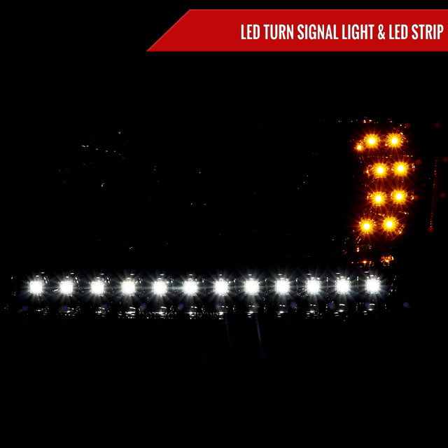 Spec-D Tuning Ranger Projector Headlights w/ LED Light Strip & Turn Signals - Jet Black Housing, Smoked Lens (2001-2011) - Image