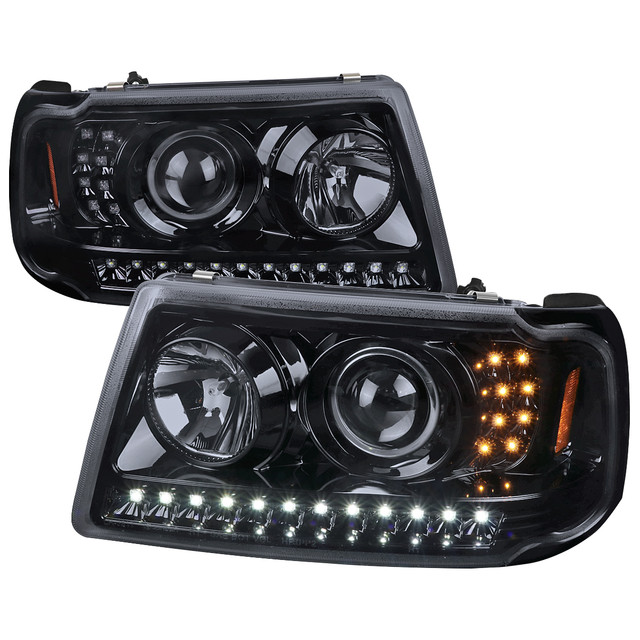 Spec-D Tuning Ranger Projector Headlights w/ LED Light Strip & Turn Signals - Gloss Black Housing, Smoked Lens (2001-2011) - Image