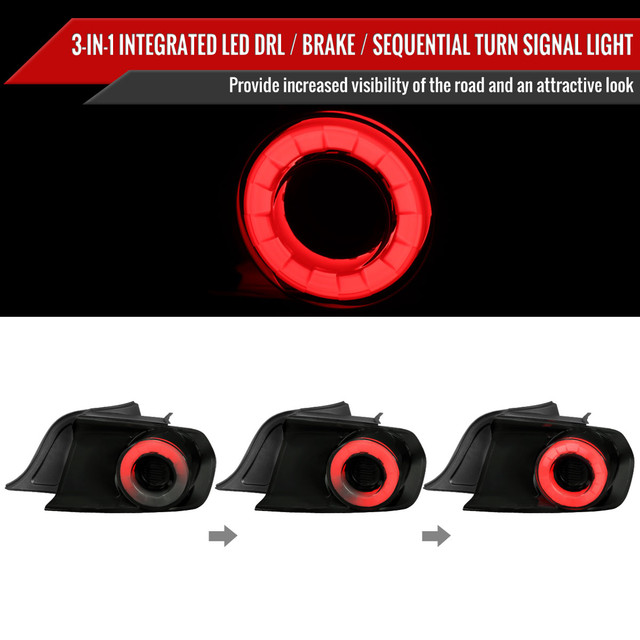 Spec-D Tuning Mustang LED Halo Ring Tail Lights - Gloss Black Housing, Smoked Lens (2015-2023) - Image Spec-D Tuning Mustang LED Halo Ring Tail Lights - Gloss Black Housing, Smoked Lens (2015-2023) - Image