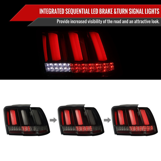Spec-D Tuning Mustang Sequential LED Tail Lights - Gloss Black Housing, Smoked Lens (1999-2004) - Image Spec-D Tuning Mustang Sequential LED Tail Lights - Gloss Black Housing, Smoked Lens (1999-2004) - Image