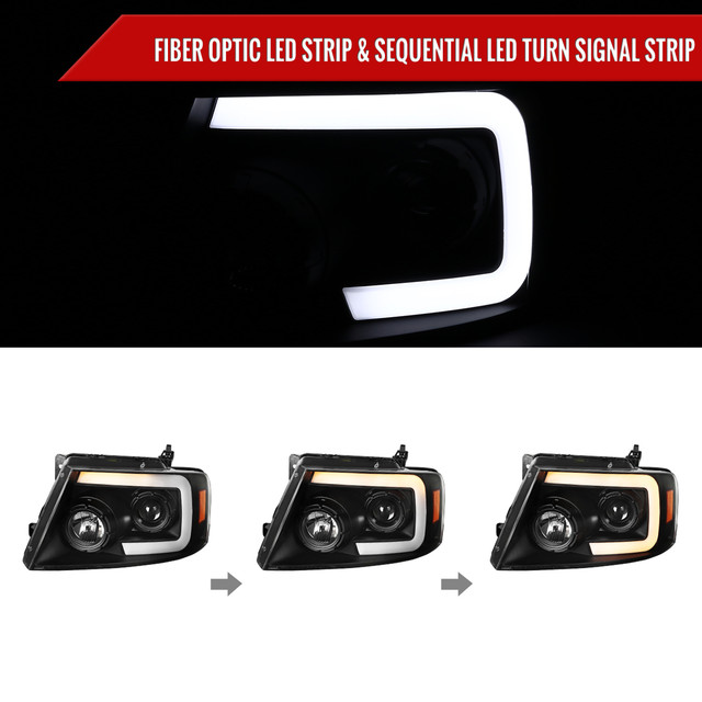 Spec-D Tuning F-150 Projector Headlights w/ Switchback Sequential LED C-Bars - Matte Black Housing, Clear Lens (2004-2008) - Image Spec-D Tuning F-150 Projector Headlights w/ Switchback Sequential LED C-Bars - Matte Black Housing, Clear Lens (2004-2008) - Image