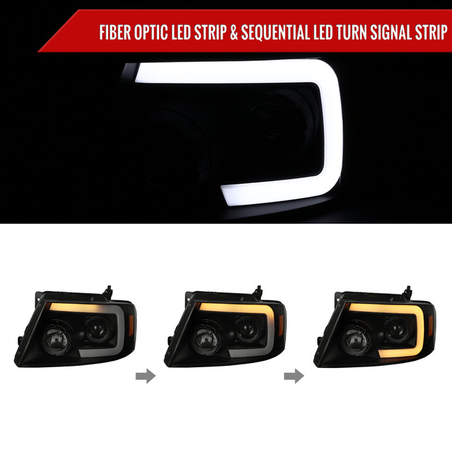 Spec-D Tuning F-150 Projector Headlights w/ Switchback Sequential LED C-Bars - Black Housing, Smoked Lens (2004-2008) - Image Spec-D Tuning F-150 Projector Headlights w/ Switchback Sequential LED C-Bars - Black Housing, Smoked Lens (2004-2008) - Image