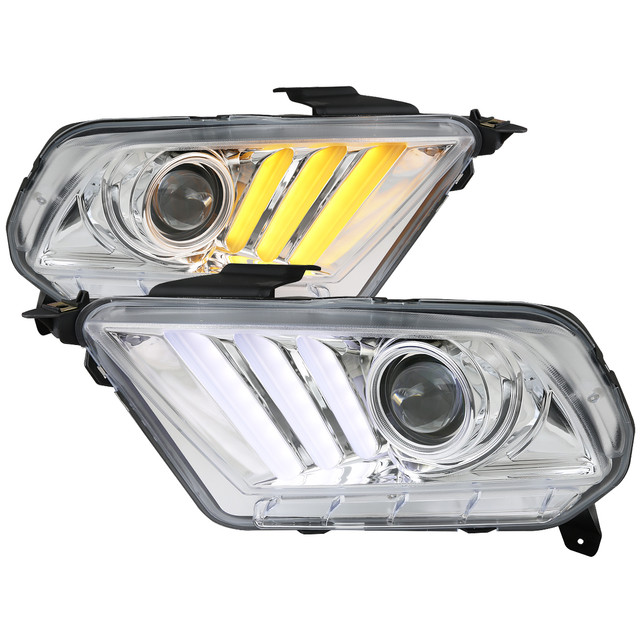 Spec-D Tuning Mustang  Sequential LED Bar Projector Headlights - Chrome Housing, Clear Lens (2010-2014) - Image