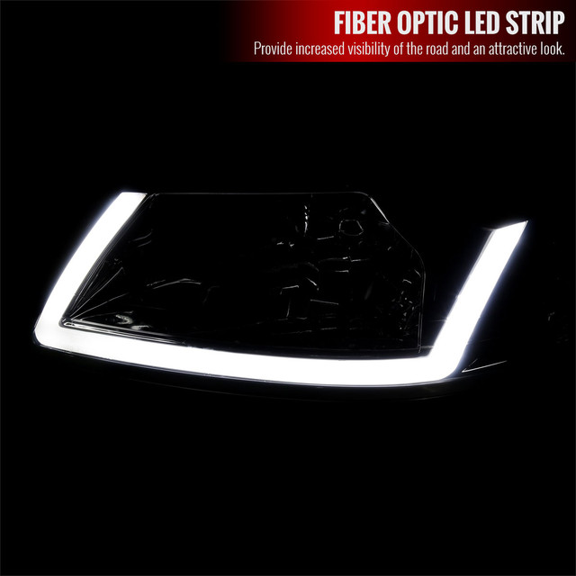 Spec-D Tuning Mustang LED Bar Factory Style Headlights w/ Amber Reflector - Chrome Housing, Smoked Lens (1999-2004) - Image