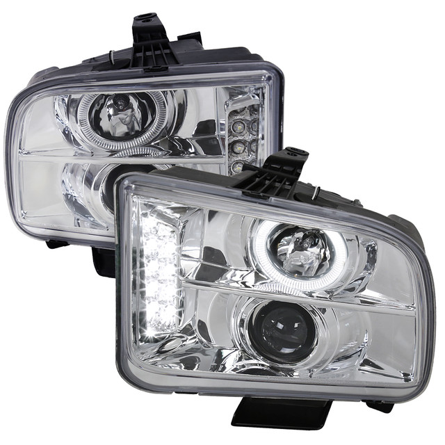 Spec-D Tuning Mustang Halo Projectro Headlights w/ LED Strip - Chrome Housing, Clear Lens (2005-2009) - Image Spec-D Tuning Mustang Halo Projectro Headlights w/ LED Strip - Chrome Housing, Clear Lens (2005-2009) - Image