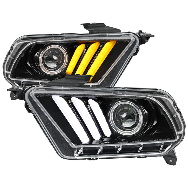 Spec-D Tuning Mustang  Sequential LED Bar Projector Headlights - Jet Black Housing, Clear Lens (2010-2014) - Image