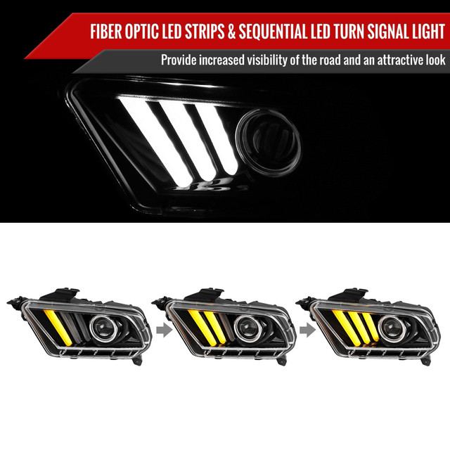 Spec-D Tuning Mustang  Sequential LED Bar Projector Headlights - Jet Black Housing, Clear Lens (2010-2014) - Image
