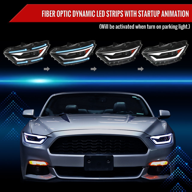 Spec-D Tuning Mustang Xenon HID Projector Headlights w/ LED Strips - Matte Black Housing, Clear Lens (2015-2017) - Image Spec-D Tuning Mustang Xenon HID Projector Headlights w/ LED Strips - Matte Black Housing, Clear Lens (2015-2017) - Image