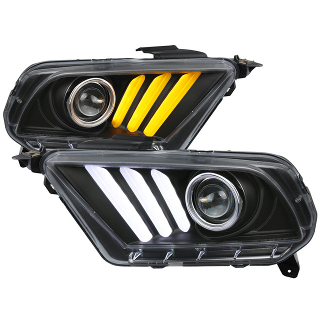 Spec-D Tuning Mustang  Sequential LED Bar Projector Headlights - Matte Black Housing, Clear Lens (2010-2014) - Image