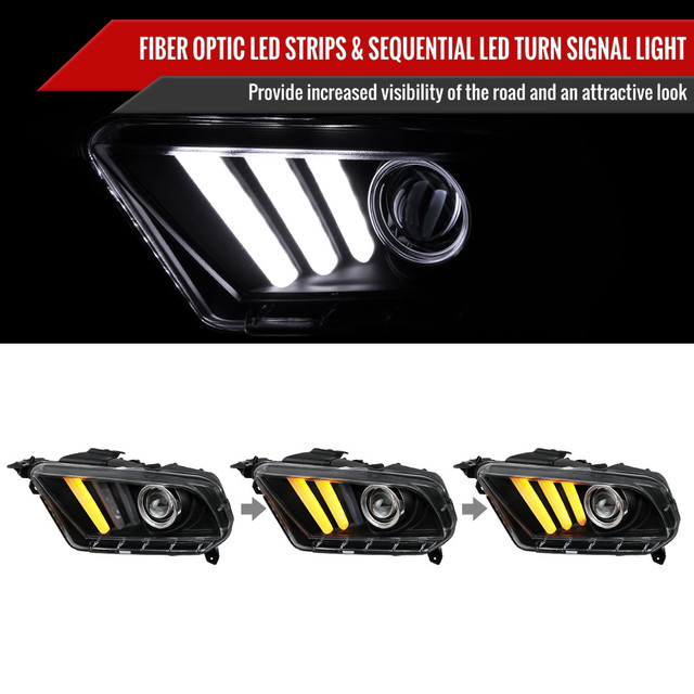 Spec-D Tuning Mustang  Sequential LED Bar Projector Headlights - Matte Black Housing, Clear Lens (2010-2014) - Image