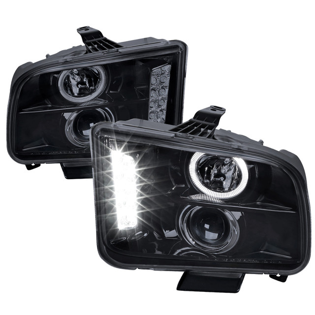 Spec-D Tuning Mustang Halo Projectro Headlights w/ LED Strip - Gloss Black Housing, Smoked Lens (2005-2009) - Image Spec-D Tuning Mustang Halo Projectro Headlights w/ LED Strip - Gloss Black Housing, Smoked Lens (2005-2009) - Image