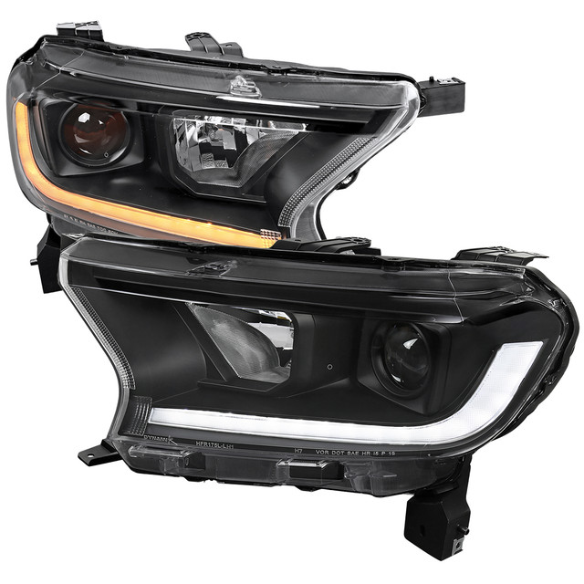 Spec-D Tuning Ranger Switchback Sequential LED Bar Projector Headlights  - Matte Black Housing, Clear Lens (2019-2022) - Image