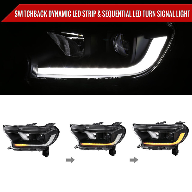 Spec-D Tuning Ranger Switchback Sequential LED Bar Projector Headlights  - Matte Black Housing, Clear Lens (2019-2022) - Image