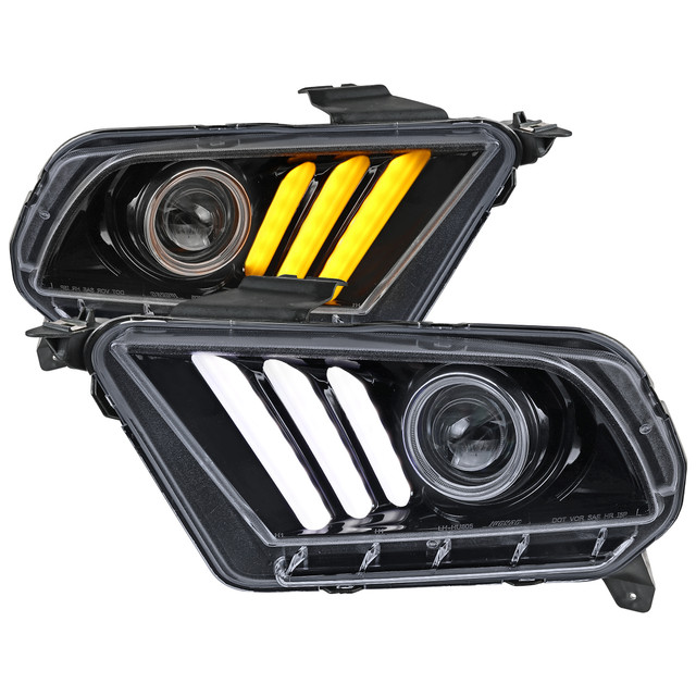 Spec-D Tuning Mustang  Sequential LED Bar Projector Headlights - Gloss Black Housing, Smoked Lens (2010-2014) - Image